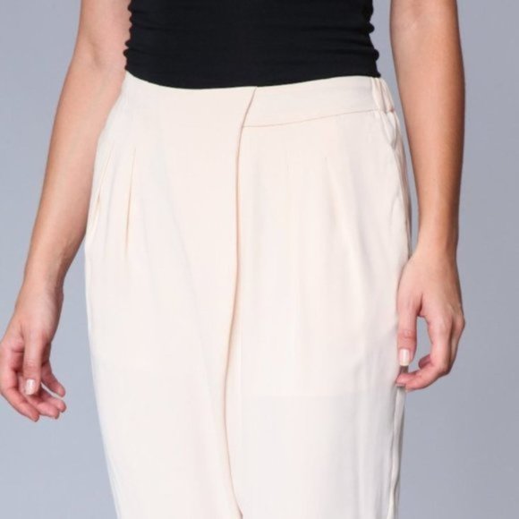 Cream Pleated Overlapped Low Crotch Slouchy Trousers - Picture 2 of 5
